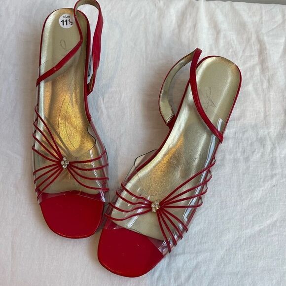 Vintage Red 1970’s Strappy Clear Plastic Sandals Shoes - 11.5 - Picture 2 of 6